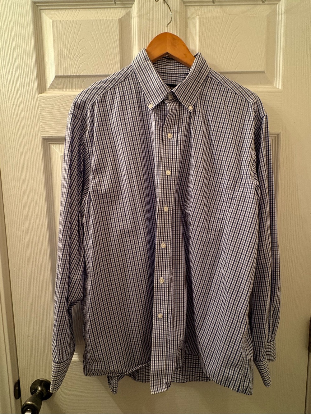 Club Room Men’s 17 34/35 Regular Fit Blue Check Cotton Button Down Shirt